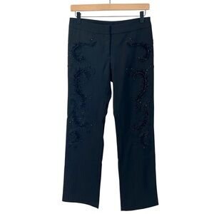 Express Vintage Stretch‎ Wool Blend Beaded Embroidered Feathers Black Trousers